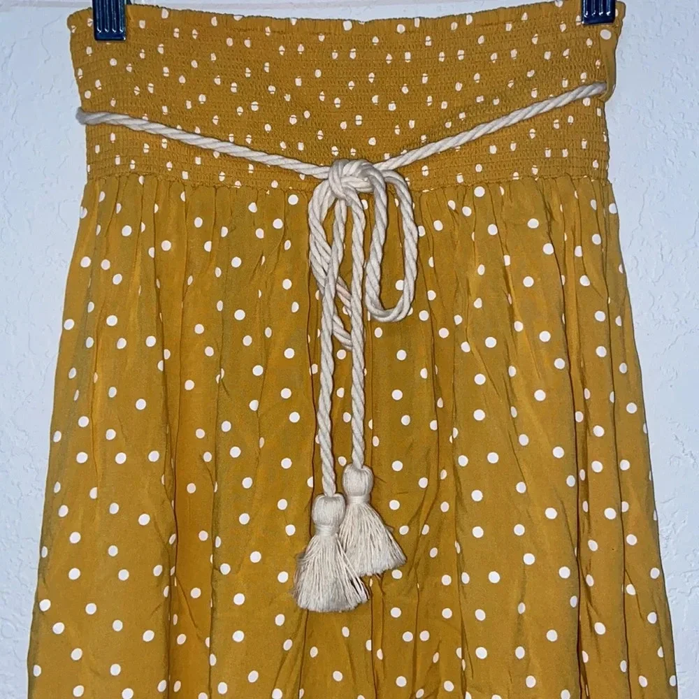 Imperfect NWT NAF NAF Paris skirt yellow maxi skirt rope tassel‎ belt polka dot